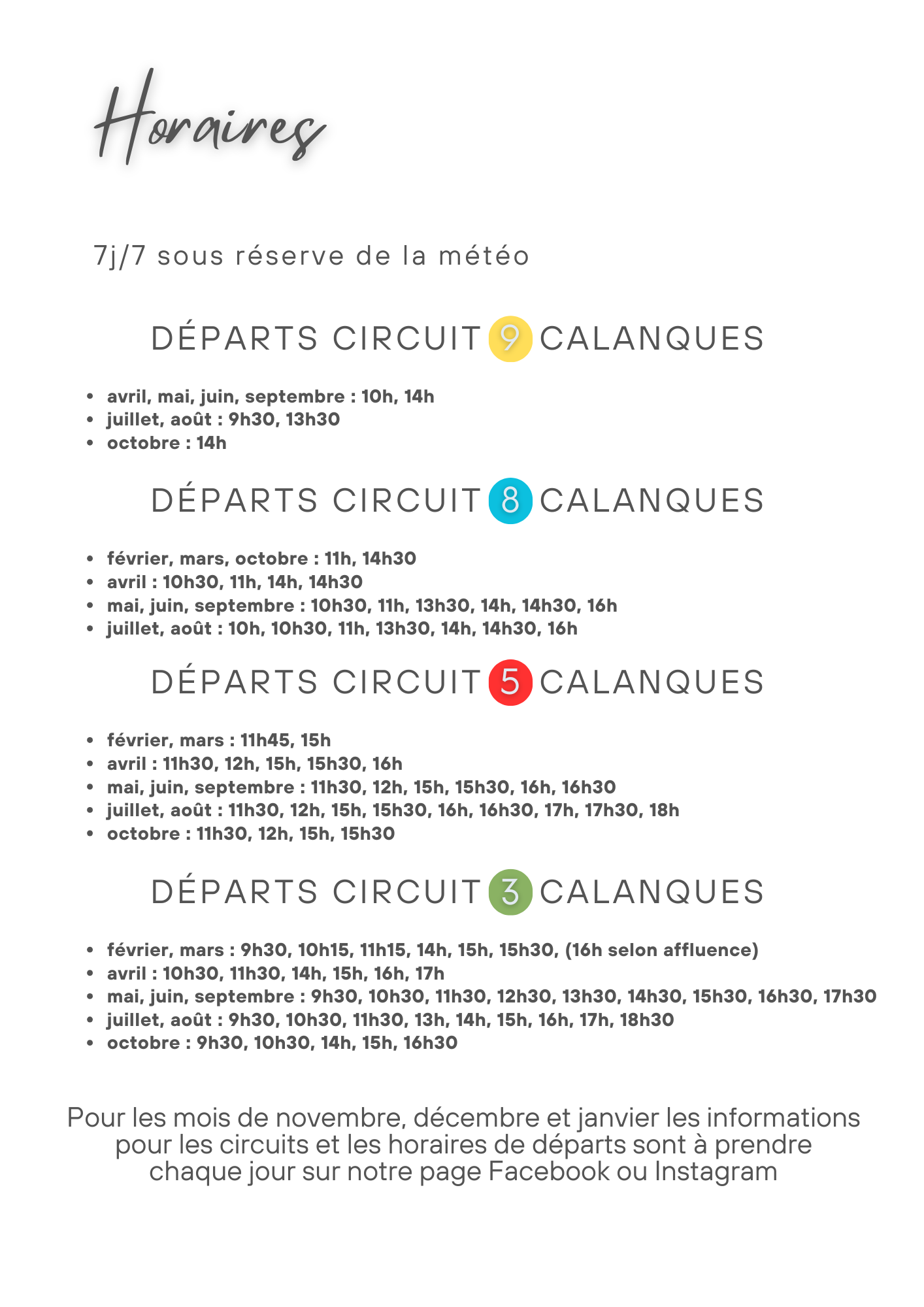 Nos horaires